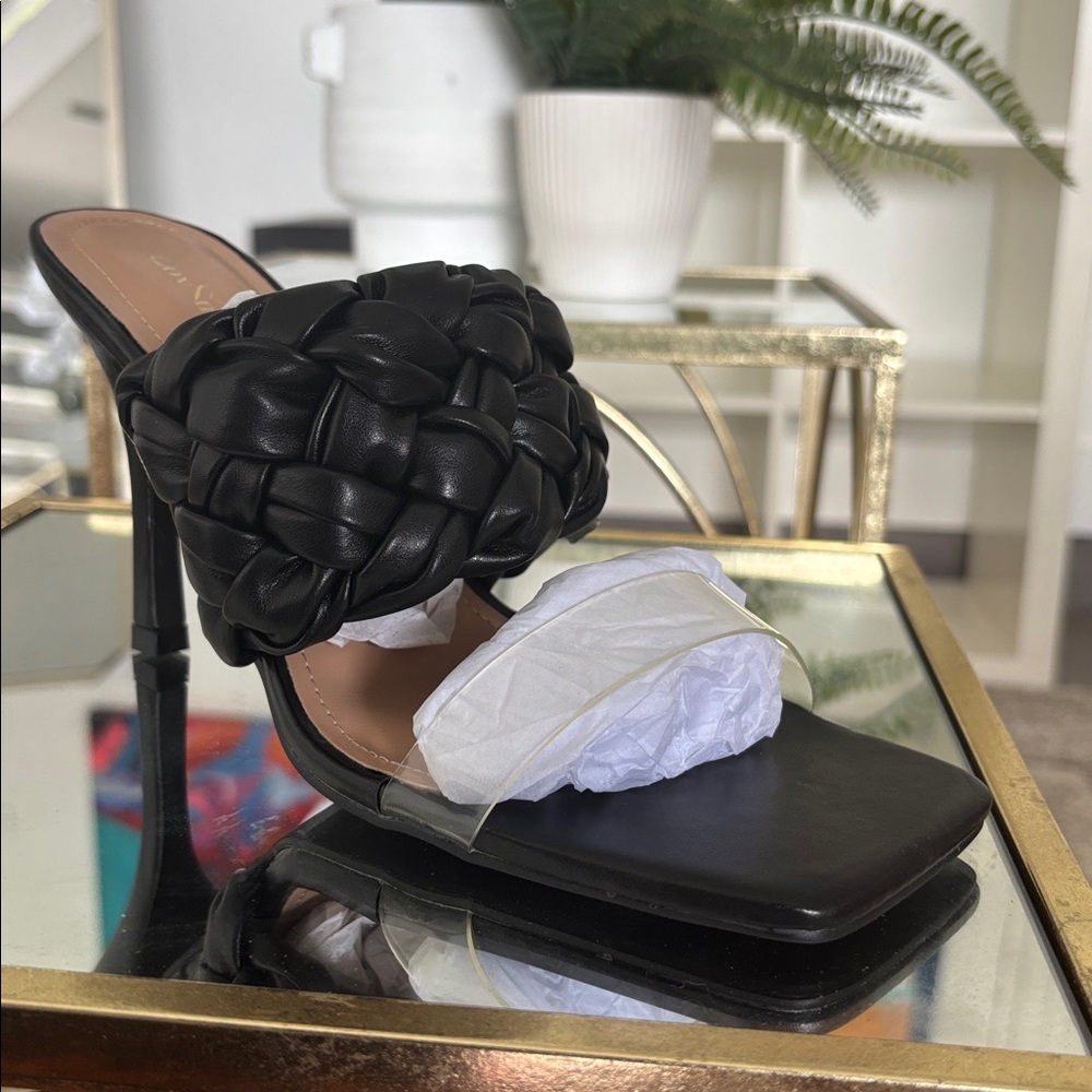 Chic Black Braided Heeled Sandals